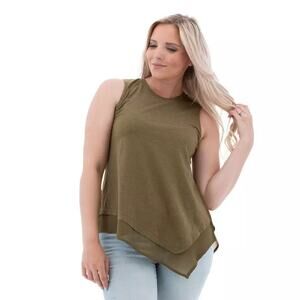 NEW Aventura Organic Cotton Sleeveless Asymmetrical Tank Top Olive Green Sz M